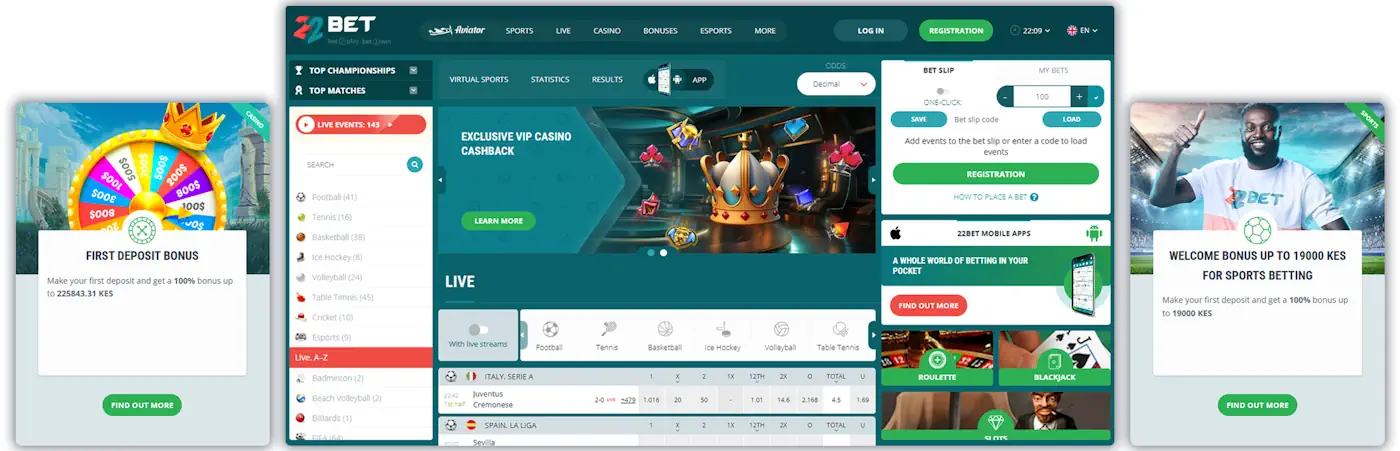 22Bet Casino and Welcome Bonuses Screenshot